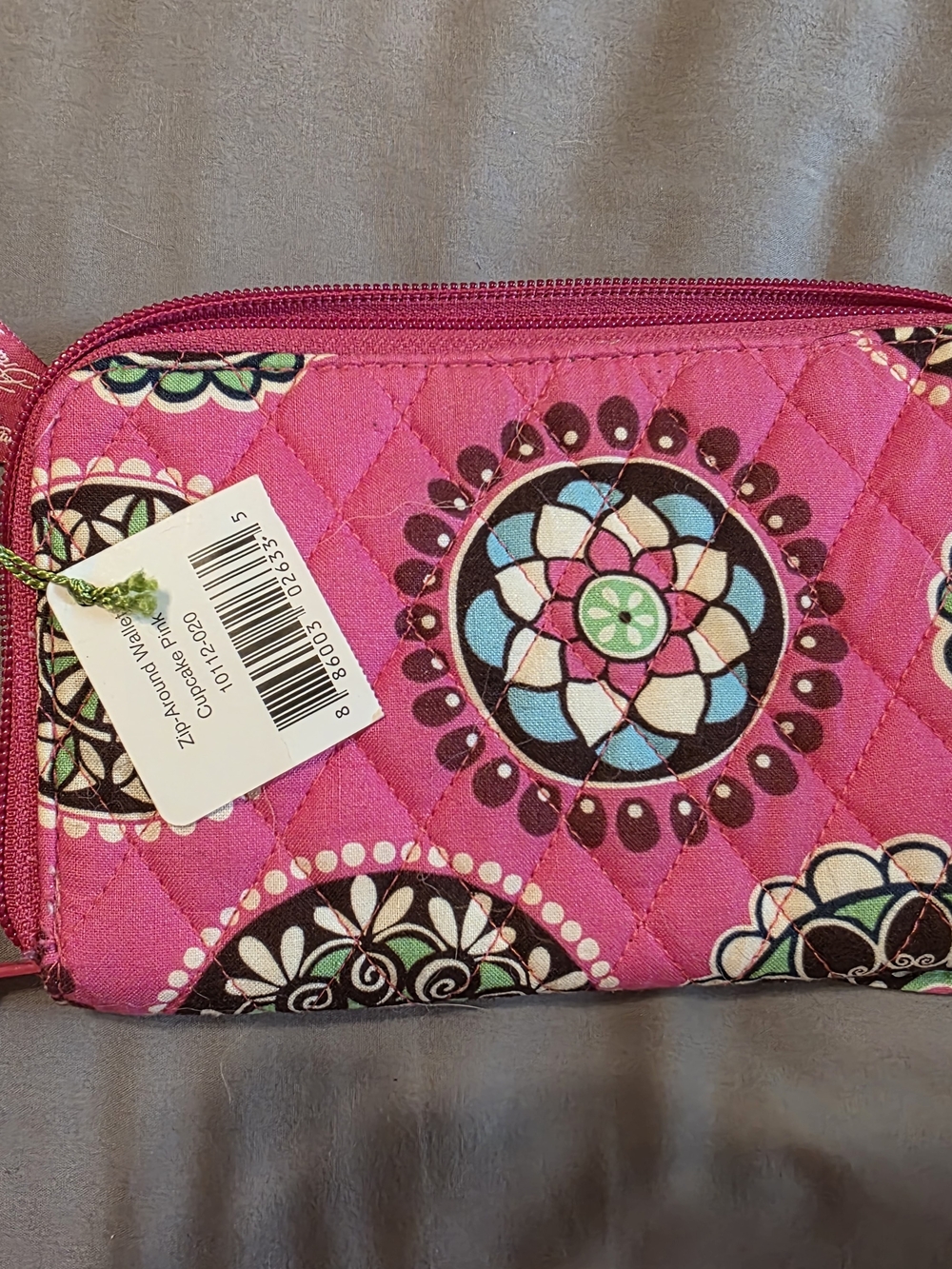 Quilted Pink Medallion Zip Wallet